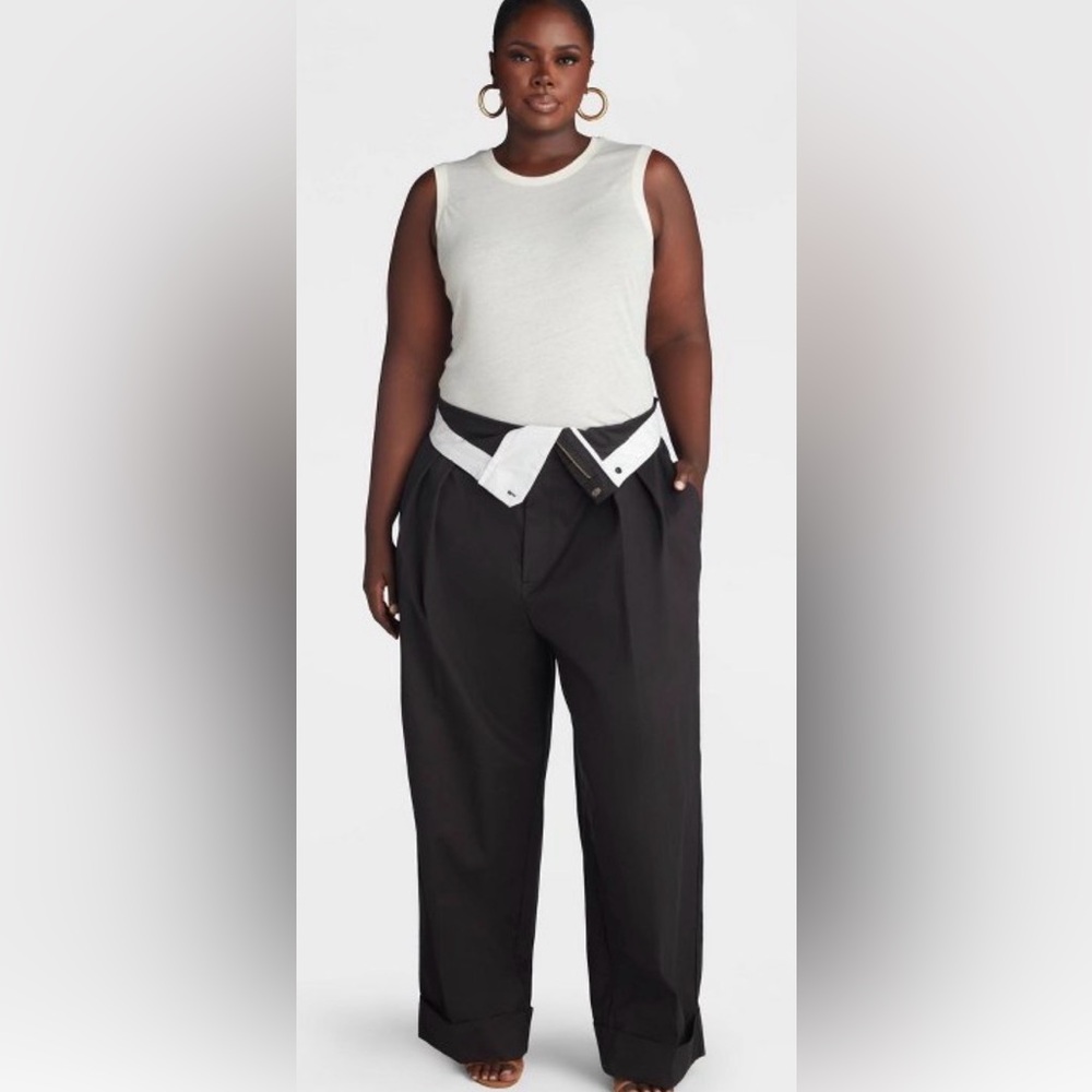 Plus-Size Black Wide-Leg High-Waist Pants